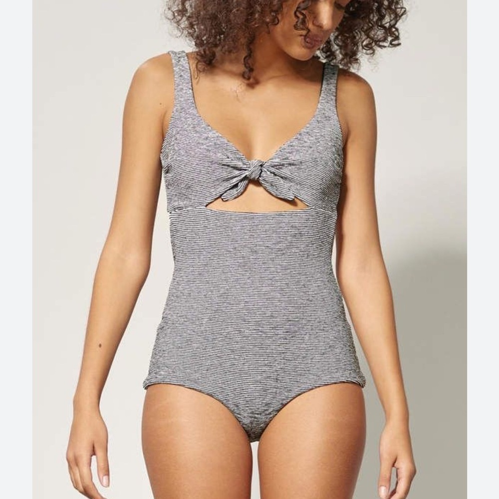 Mara Hoffman Adeline Tie-Front Striped One-Piece Swimsuit sz M